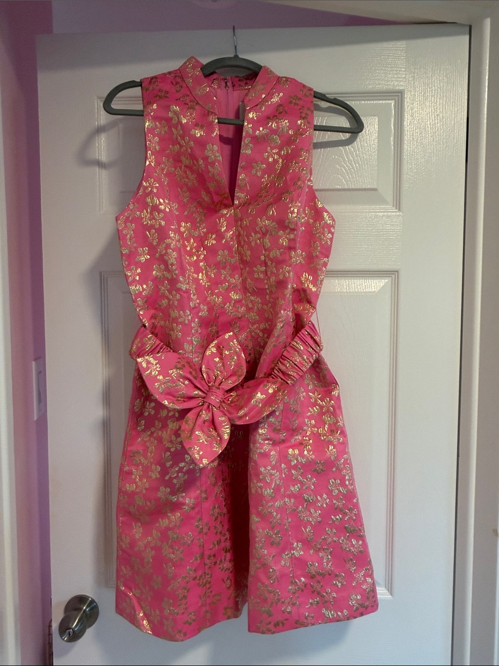 Lilly Pulitzer Pink with Gold Floral Bow Dress